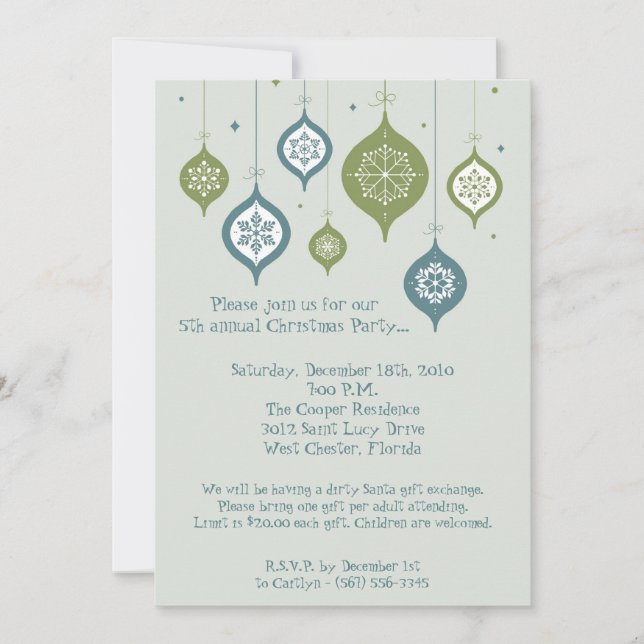 5x7 Retro XMAS Christmas Ornaments Invitation (Front)