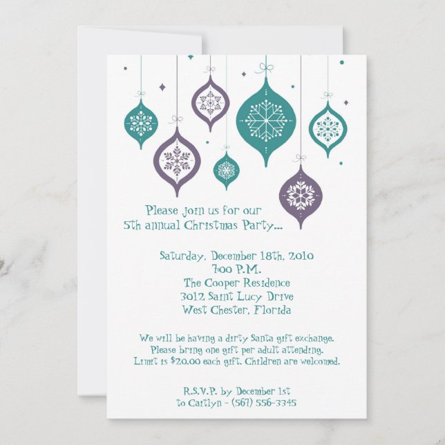 5x7 Retro XMAS Christmas Ornaments Invitation (Front)