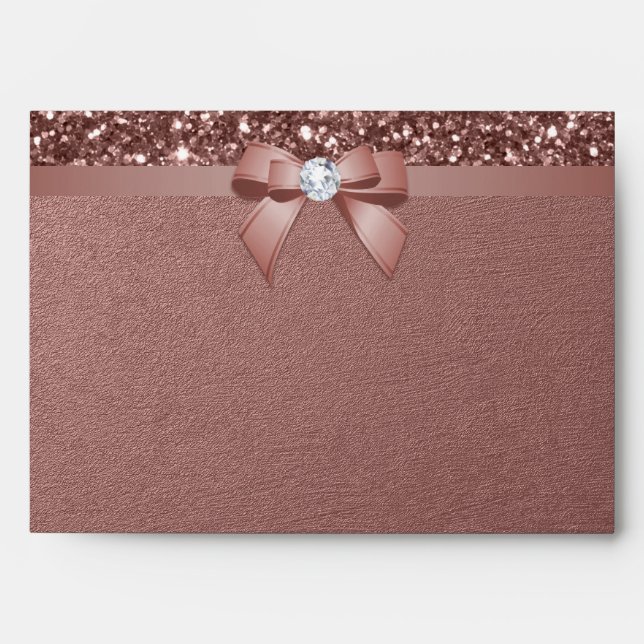 5x7 Rose Gold Glitter Diamond Bow Envelopes (Front)