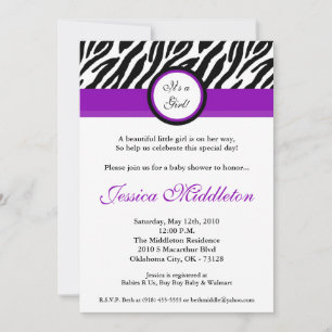 5x7 Roya Purple Zebra Print Baby Shower Invitation