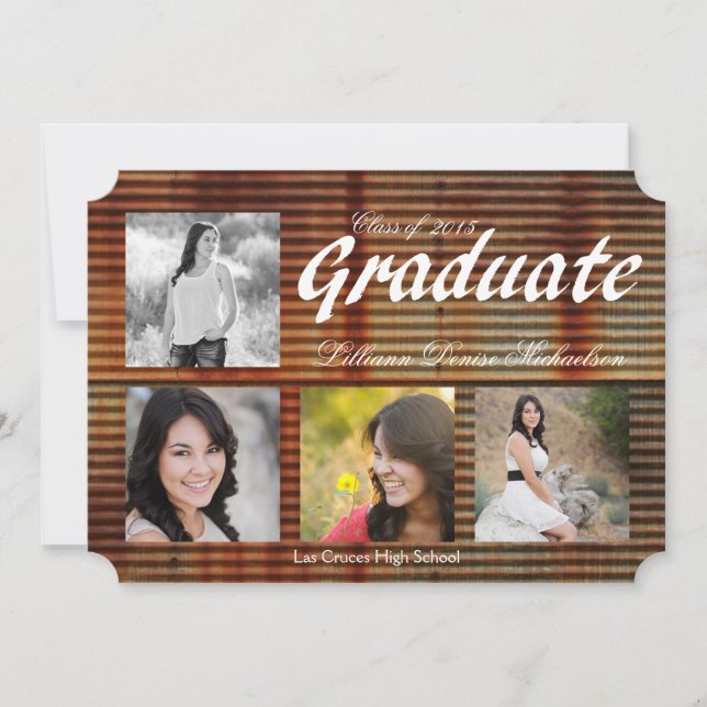 5x7 Rusted Corregated Metal Senior Announcement (Front)