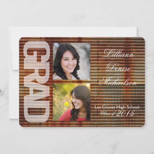 5x7 Rusted Corregated Metal Senior Announcement (Front)