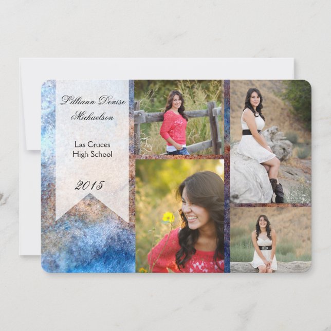 5x7 Rusted Metal Old Steel Gru Senior Announcement (Front)