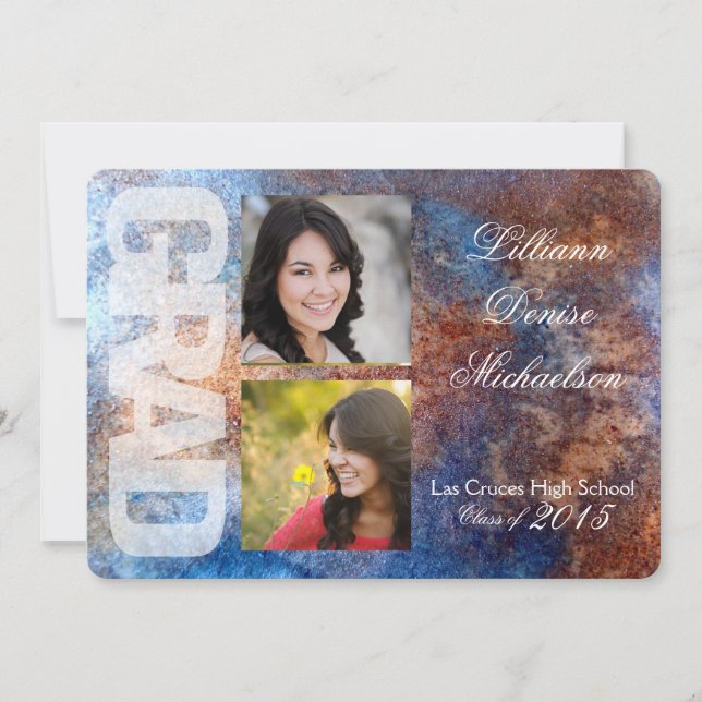 5x7 Rusted Metal Old Steel Gru Senior Announcement (Front)