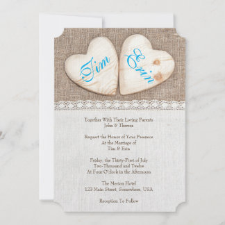 5x7 Rustic Burlap & Lace Wedding Invitation