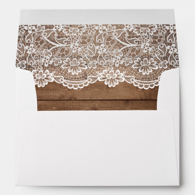 5x7 - Rustic Country Barn Wood Lace Wedding Envelopes (Back (Bottom))