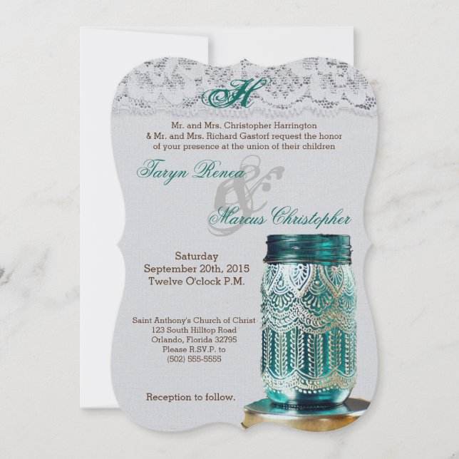 5x7 Rustic Country Mason Jar Wedding Invitation (Front)