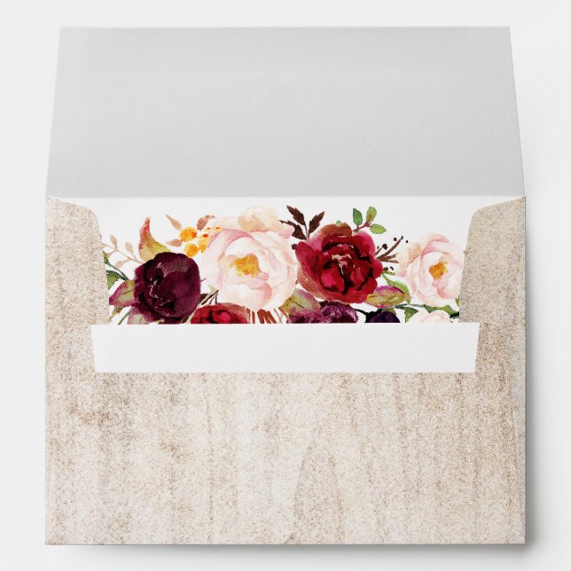 5x7 - Rustic Wood Burgundy Floral & Return Address Envelope (Back (Bottom))