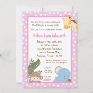 5x7 Safari Jungle ZooAnimal Birthday Invitation
