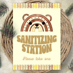 5x7 Sanitizer Station Boho Woodland Bear Birthday Poster