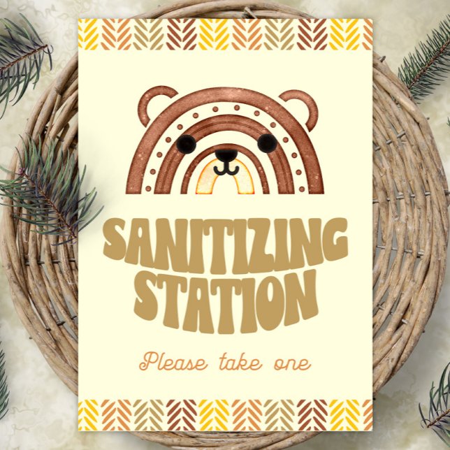 5x7 Sanitizer Station Boho Woodland Bear Birthday Poster (Creator Uploaded)
