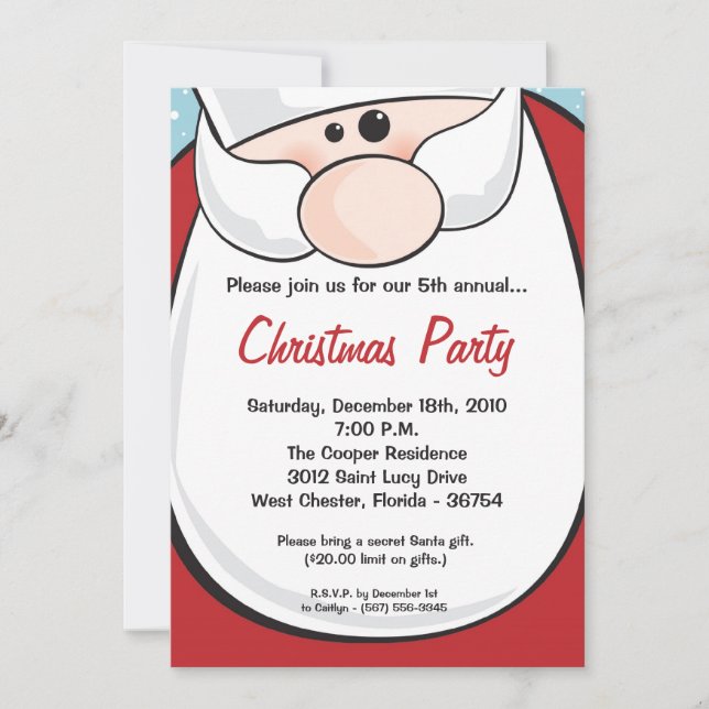5x7 Santa Clause Beard XMAS Christmas Invitation (Front)