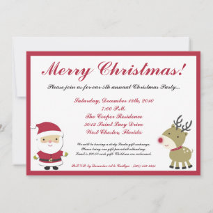5x7 Santa Rudolf Reinde Christmas Party Invitation