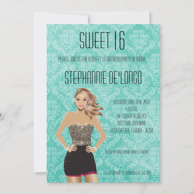 5x7 Sassy Blonde Girl Sweet 16 Birthday Invitation (Front)