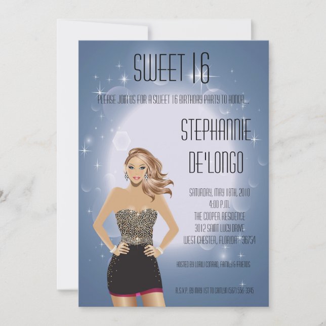 5x7 Sassy Blonde Girl Sweet 16 Birthday Invitation (Front)