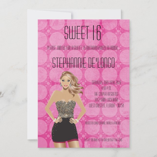 5x7 Sassy Blonde Girl Sweet 16 Birthday Invitation (Front)
