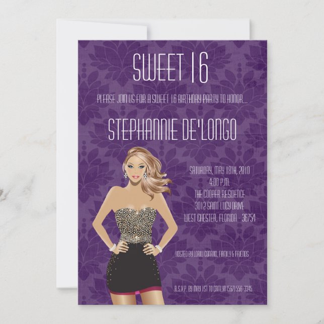 5x7 Sassy Blonde Girl Sweet 16 Birthday Invitation (Front)