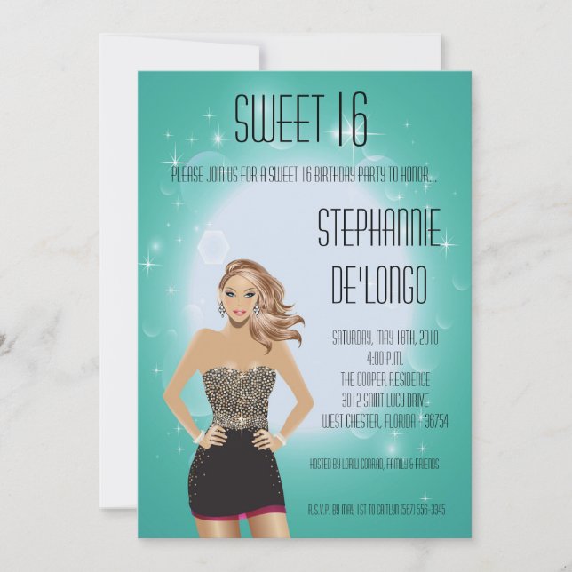 5x7 Sassy Blonde Girl Sweet 16 Birthday Invitation (Front)