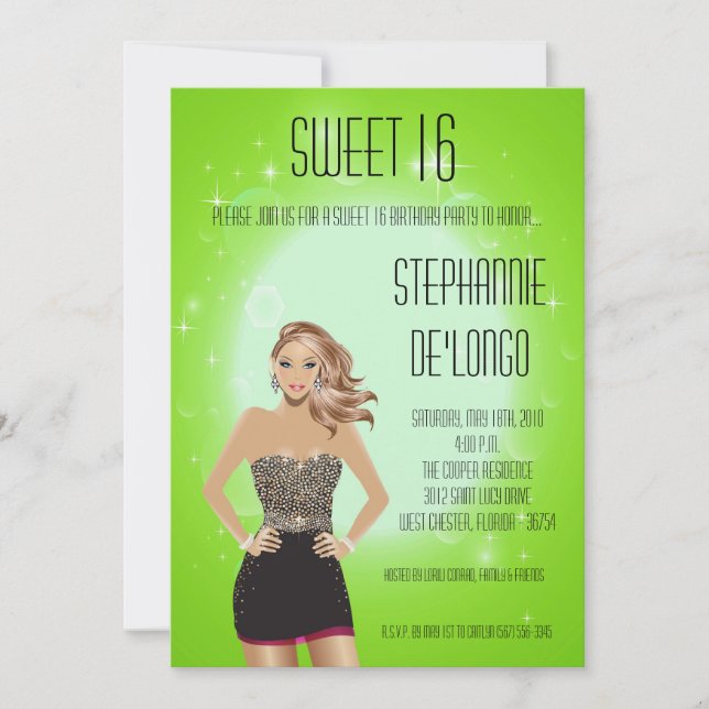 5x7 Sassy Blonde Girl Sweet 16 Birthday Invitation (Front)