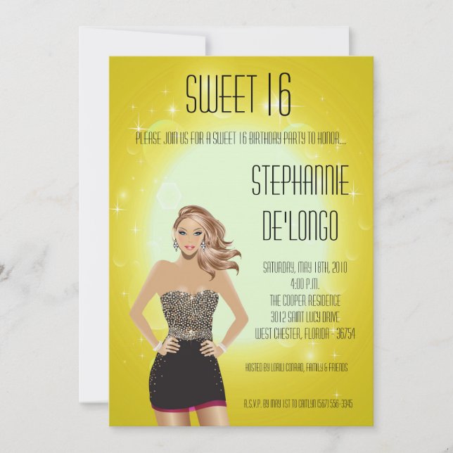 5x7 Sassy Blonde Girl Sweet 16 Birthday Invitation (Front)