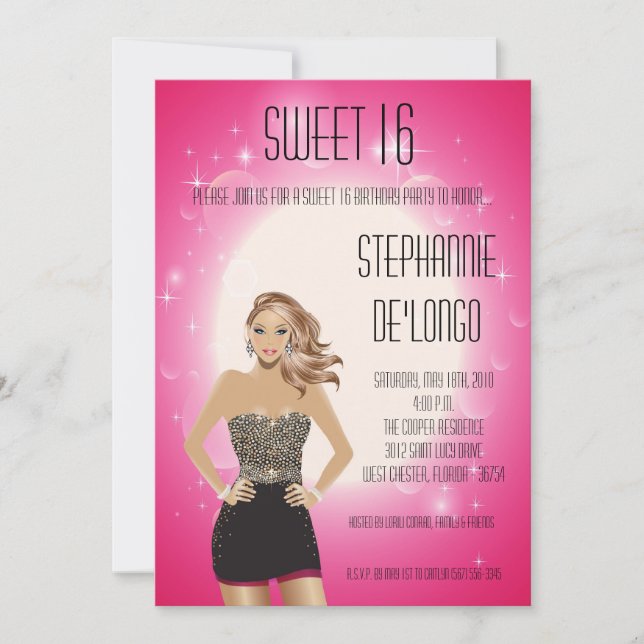 5x7 Sassy Blonde Girl Sweet 16 Birthday Invitation (Front)