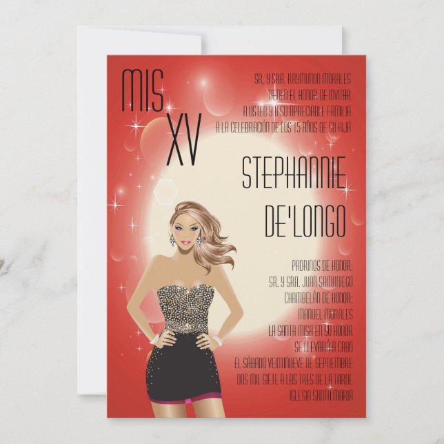 5x7 Sassy Blonde Quinceanera Birthday Invitation (Front)