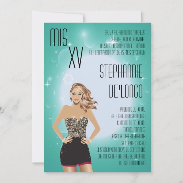 5x7 Sassy Blonde Quinceanera Birthday Invitation (Front)