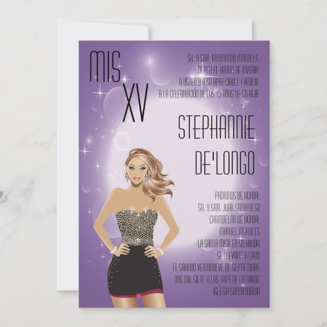 5x7 Sassy Blonde Quinceanera Birthday Invitation (Front)
