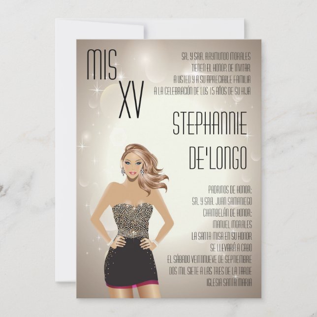 5x7 Sassy Blonde Quinceanera Birthday Invitation (Front)