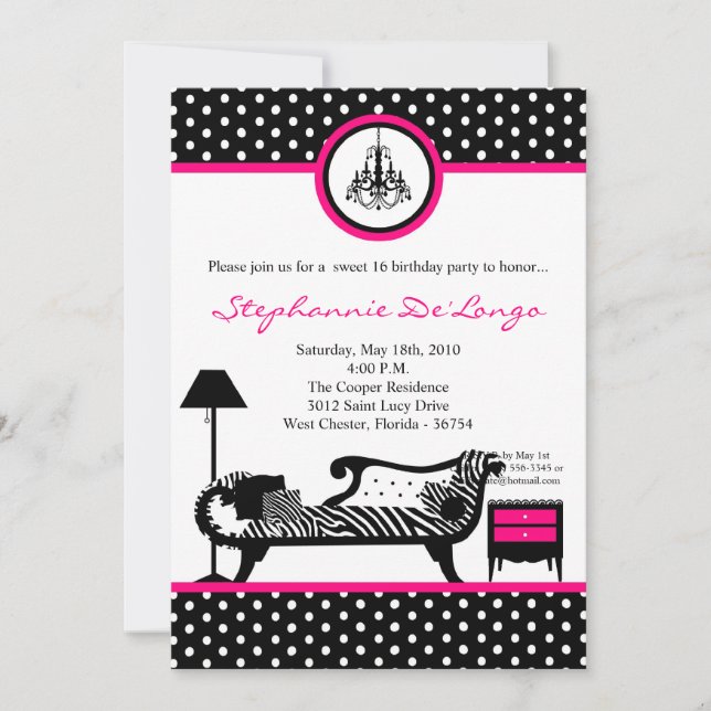 5x7 Sassy Furniture Sweet 16 Birthday Invitation (Front)