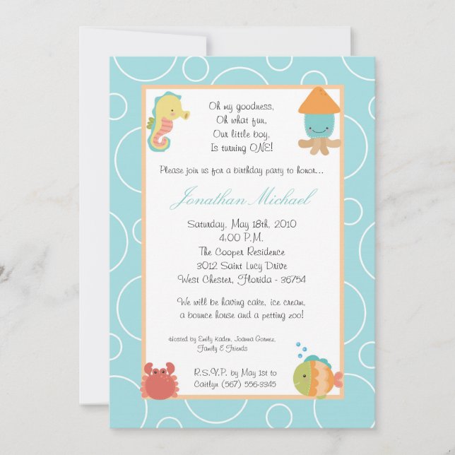 5x7 Sea Life Ocean Fish Birthday Party Invitation (Front)