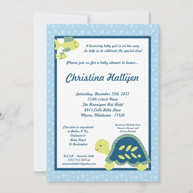 5x7 Sea Turtle Reef Ocean Baby Shower Invitation (Front)