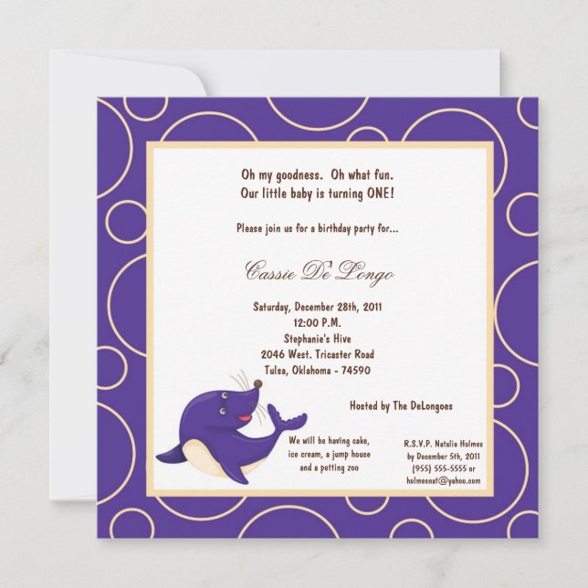 5x7 Seal Pok-a-Dot Birthday Party Invite (Front)