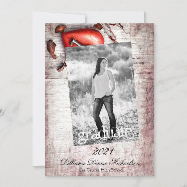 5x7 Senior Announcement Country Wood Key to my Hea (Front)