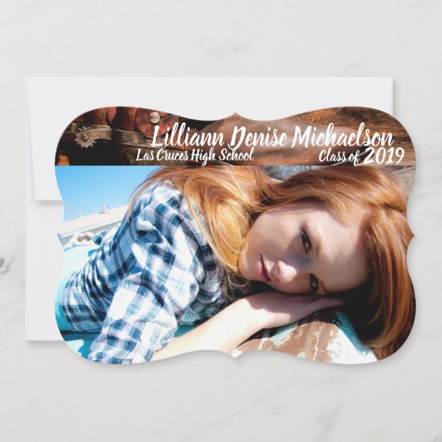 5x7 Senior Announcement Cowboy Boots Barn Wood Rus (Front)