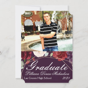 5x7 Senior Announcement Plum Purple Roses Gold Geo