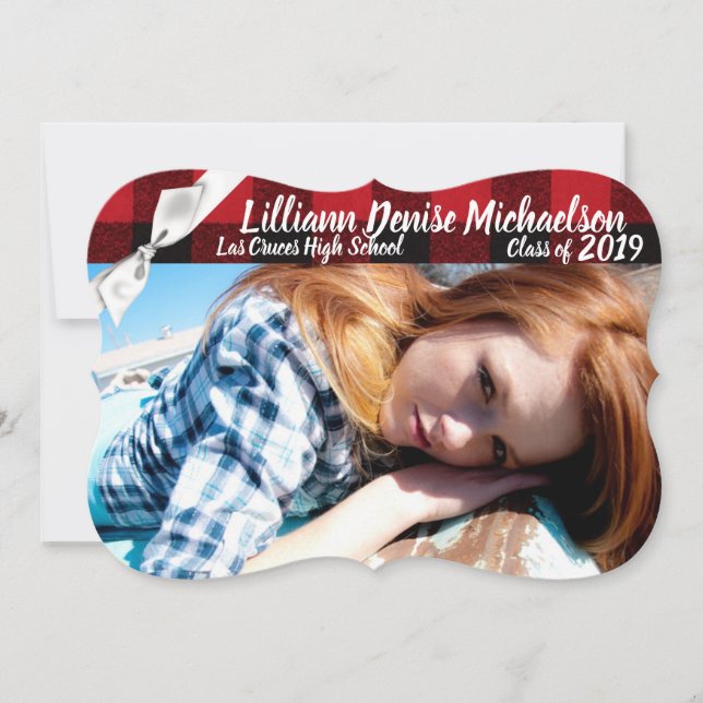 5x7 Senior Announcement Red Buffalo Plaid Bear Bla (Front)