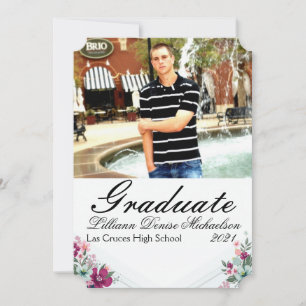5x7 Senior Announcement Tropical Flowers on Blue O