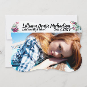 5x7 Senior Announcement Tropical Flowers on Blue O