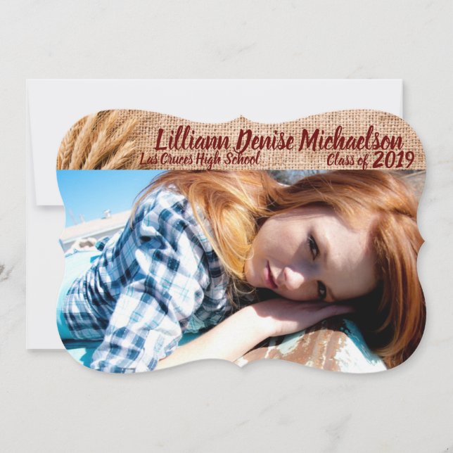 5x7 Senior Announcement Wheat on Burlap Sack Count (Front)