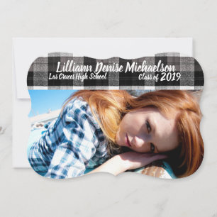 5x7 Senior Announcement XMAS Baffalo Plaid Black