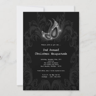 5x7 Silver Masquerade Christmas XMAS Invitation