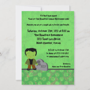 5x7 Spooky Kids Green Halloween Party Invitation