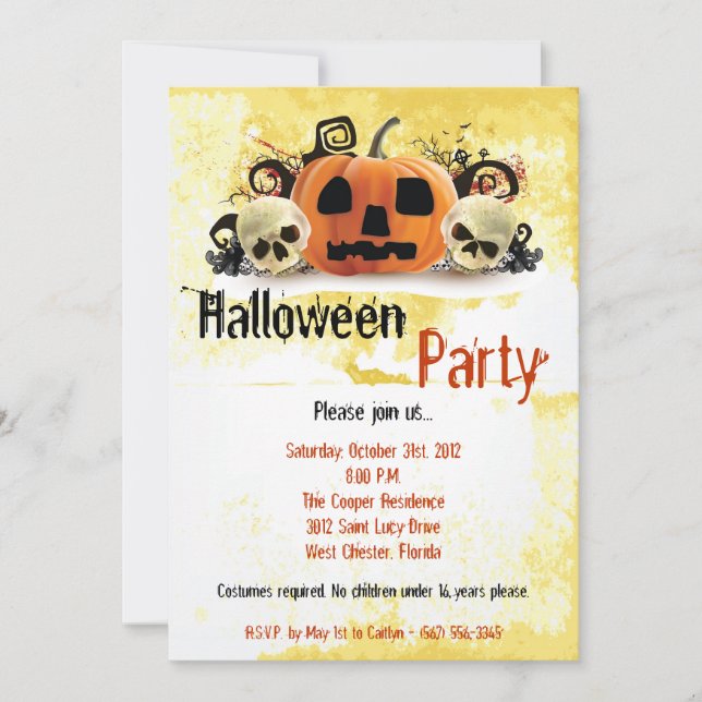 5x7 Spooky Pumpkin Halloween Costume Invitation (Front)