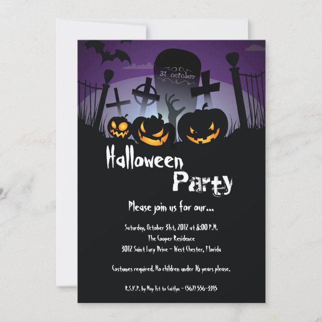 5x7 Spooky Pumpkin Halloween Costume Invitation (Front)