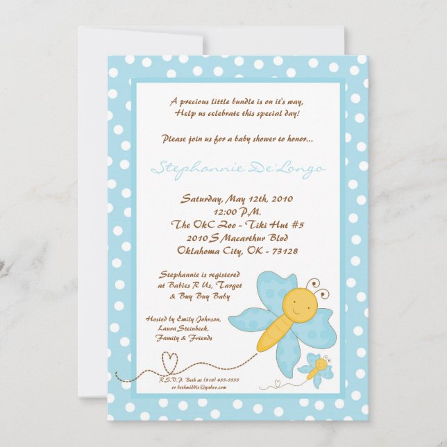 5x7 Spring Blue Butterfly Baby Shower Invitation (Front)