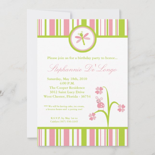 5x7 Spring Bugs Insects Birthday Party Invitation (Front)