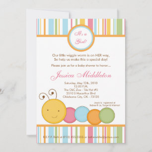 5x7 Spring Caterpillar Worm Baby Shower Invitation