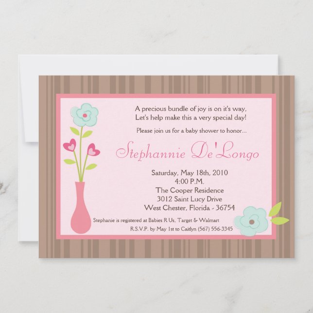 5x7 Spring Flower Vase Baby Shower Invitation (Front)