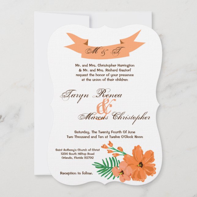 5x7 Spring Hibiscus Flower Hawa Wedding Invitation (Front)